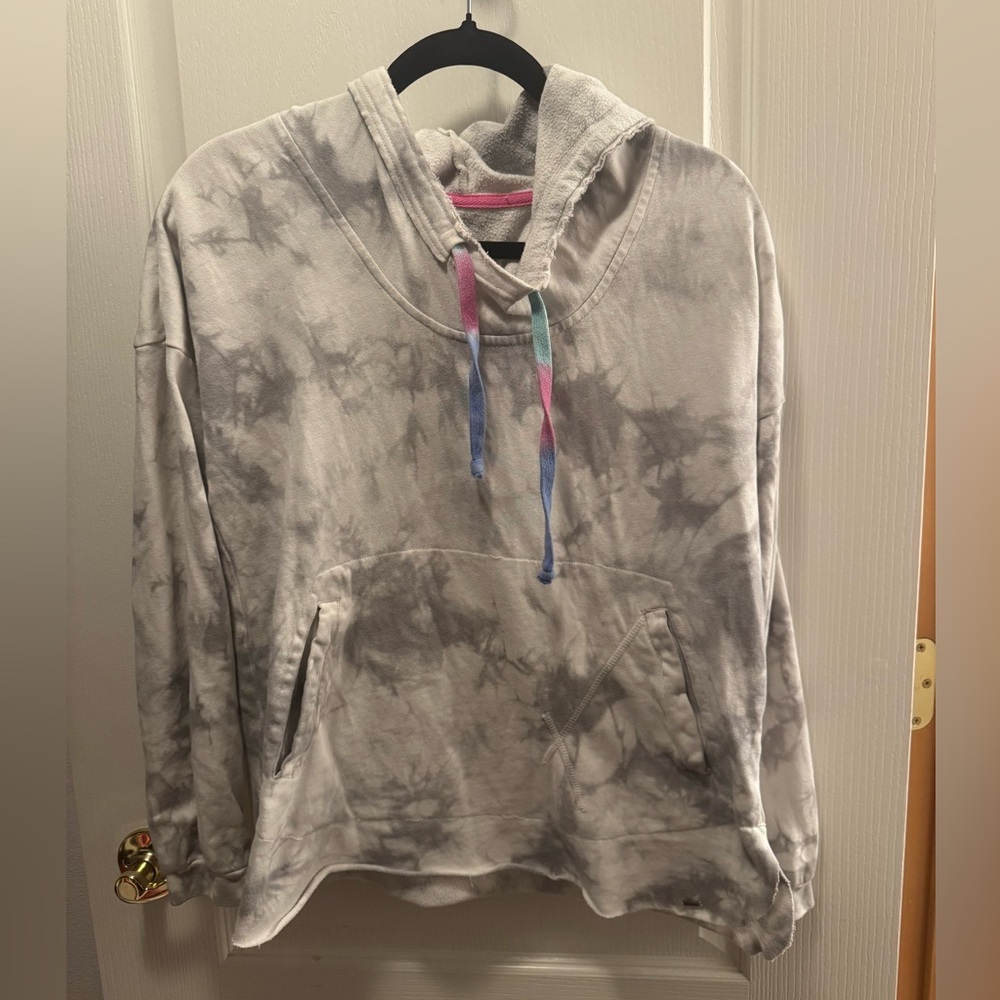 Volcom Gray Tie-Dye Hoodie with Multicolor Drawstrings